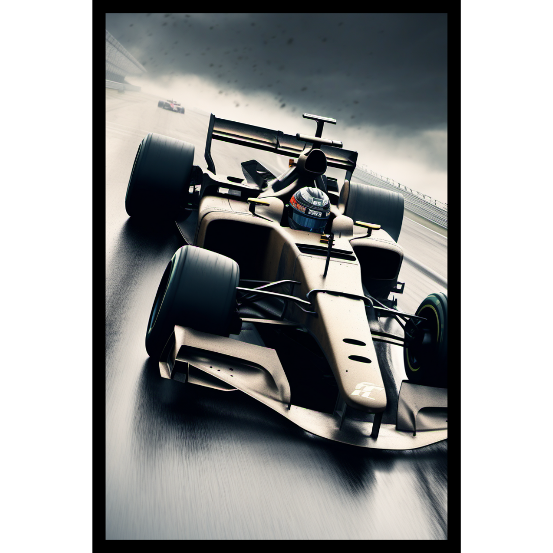 Formula 1 Racing in the Rain Poster – Motorsport Action Wall Art Print