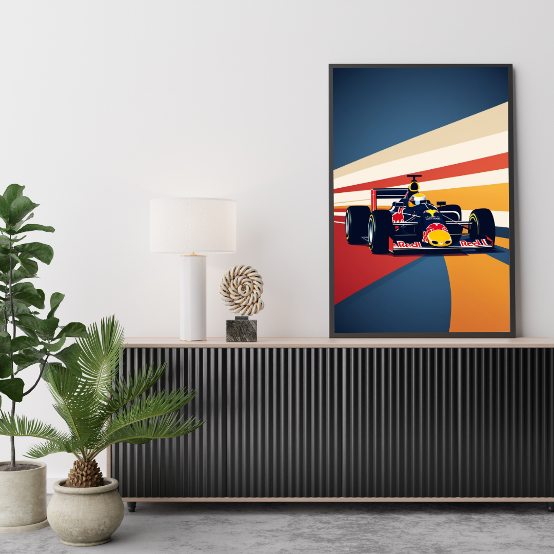 Red Bull Racing Formula 1 Poster – Retro Motorsport Wall Art Print