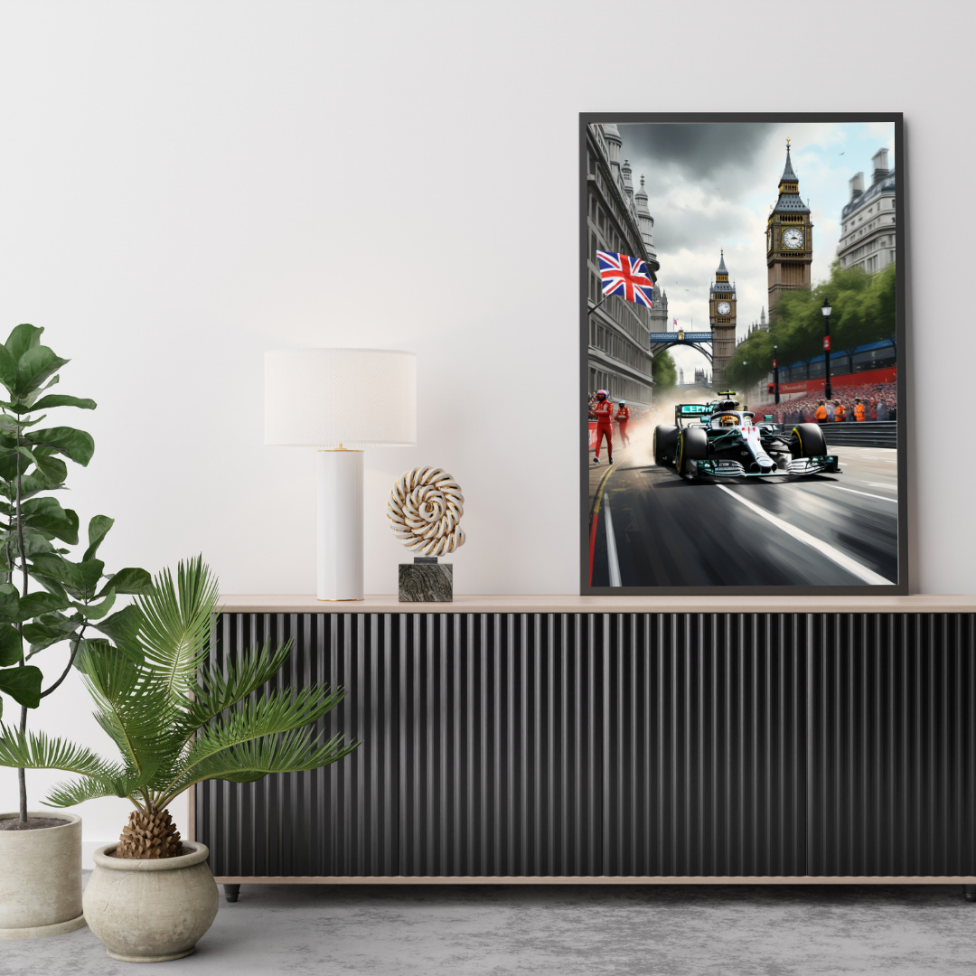 Formula 1 London Poster – F1 Racing at Big Ben Wall Art Print