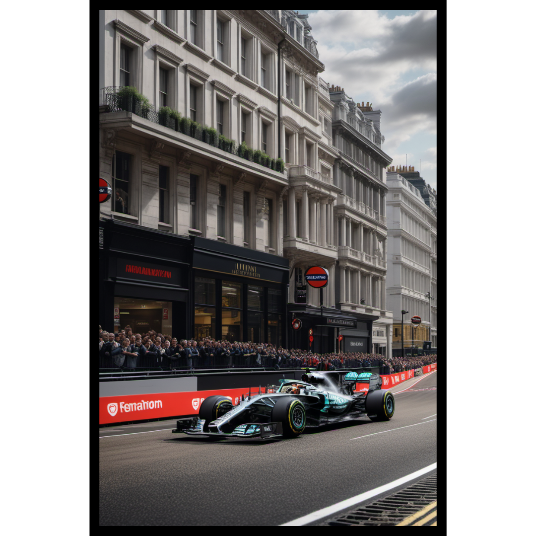 Formula 1 Street Racing London Poster – Mercedes F1 Car Wall Art Print