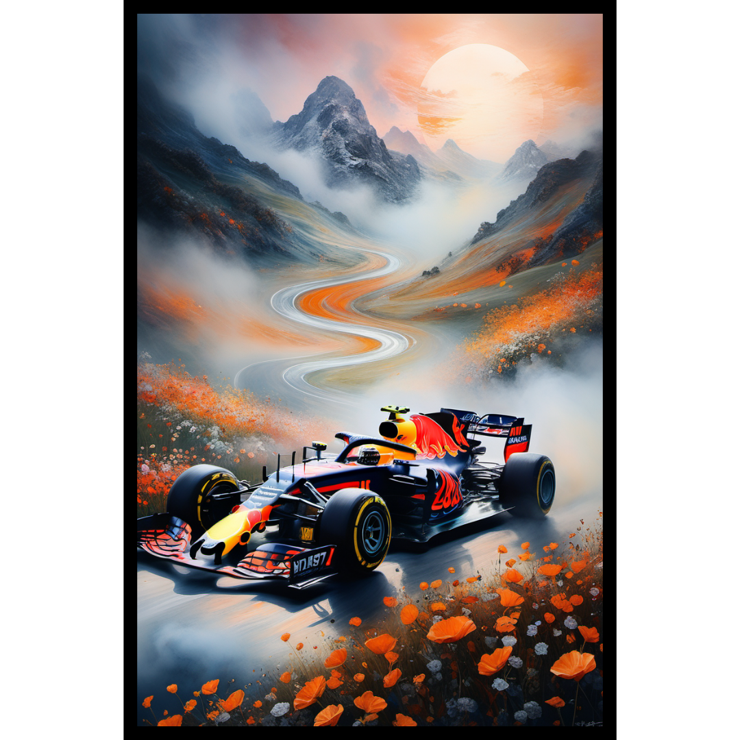 Red Bull Formula 1 Poster – Mountain Track Scenic Racing Wall Art Print