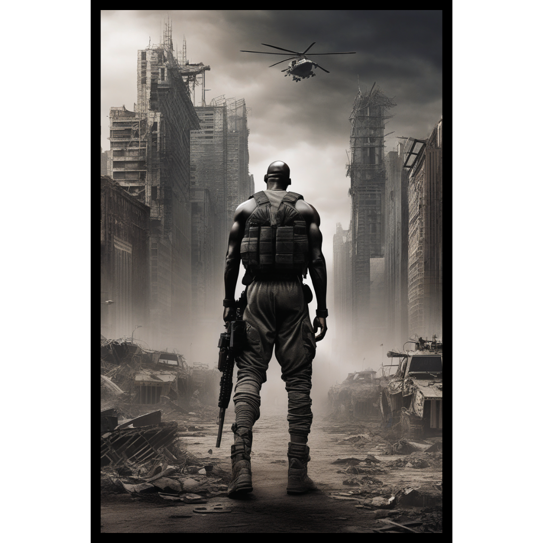 Post-Apocalyptic Soldier Poster – Urban Warfare Military Wall Art Print
