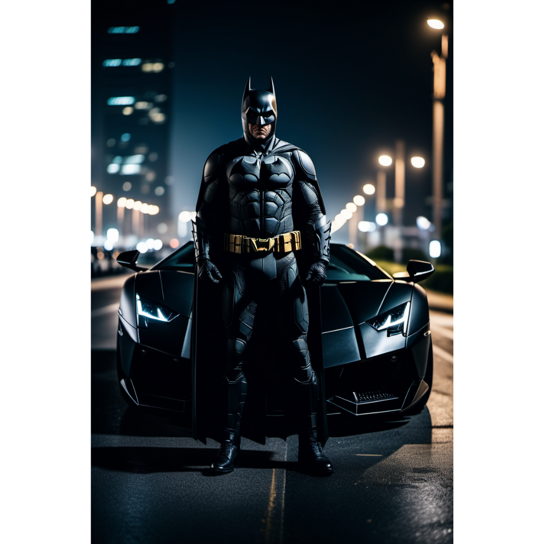 Batman with Batmobile Poster – Dark Knight Superhero Wall Art Print