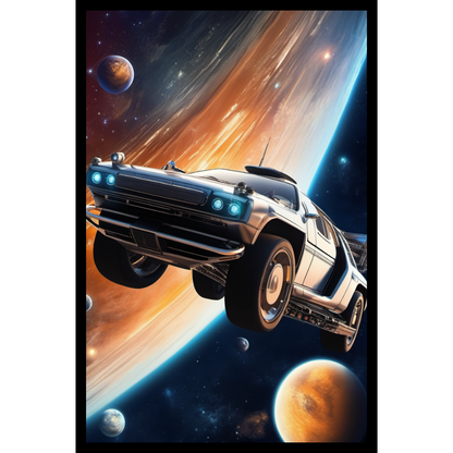 Retro Space Car Poster – Futuristic Sci-Fi Wall Art Print