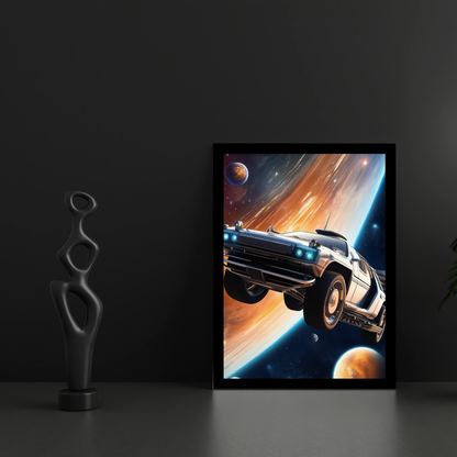 Retro Space Car Poster – Futuristic Sci-Fi Wall Art Print
