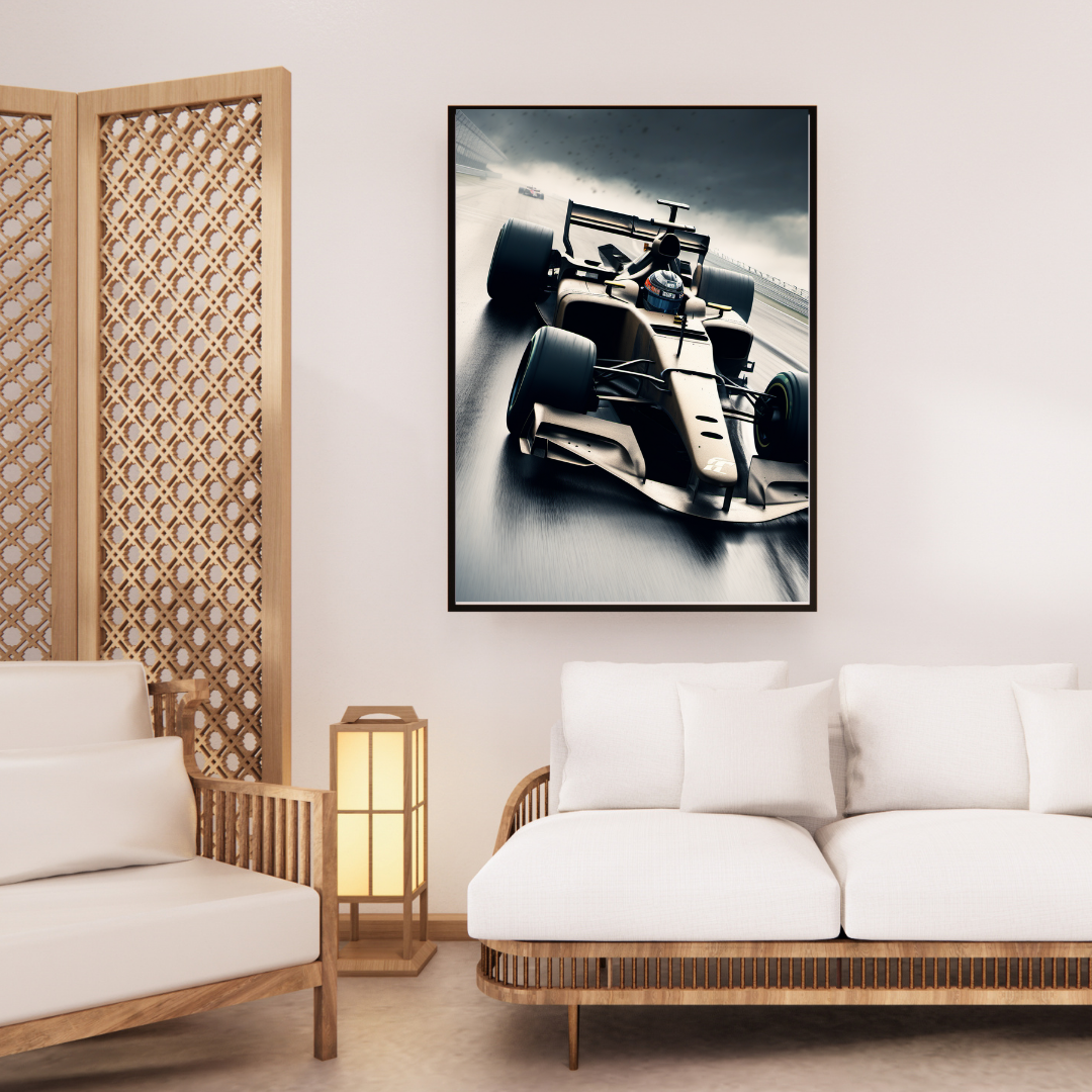 Formula 1 Racing in the Rain Poster – Motorsport Action Wall Art Print