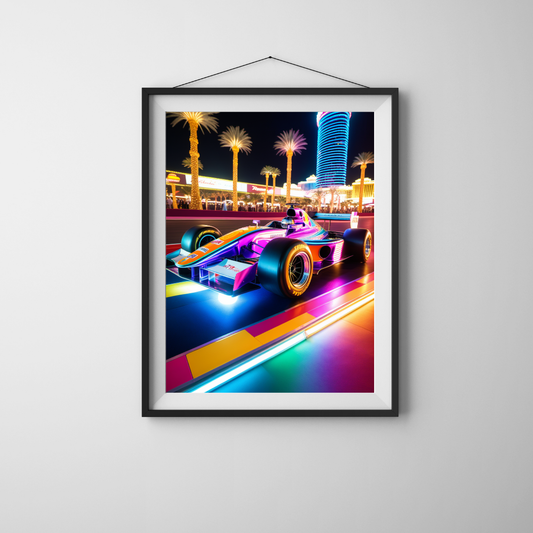 Las Vegas Formula 1 Poster – Neon Racing Night Wall Art Print