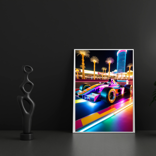 Las Vegas Formula 1 Poster – Neon Racing Night Wall Art Print