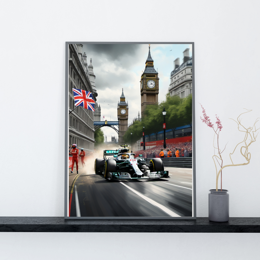 Formula 1 London Poster – F1 Racing at Big Ben Wall Art Print