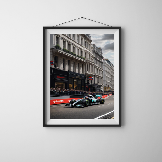 Formula 1 Street Racing London Poster – Mercedes F1 Car Wall Art Print