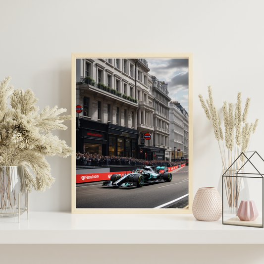 Formula 1 Street Racing London Poster – Mercedes F1 Car Wall Art Print