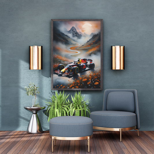 Red Bull Formula 1 Poster – Mountain Track Scenic Racing Wall Art Print