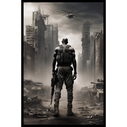 Post-Apocalyptic Soldier Poster – Urban Warfare Military Wall Art Print