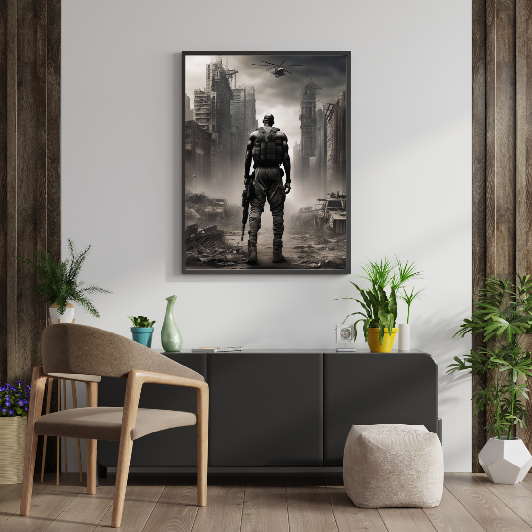 Post-Apocalyptic Soldier Poster – Urban Warfare Military Wall Art Print