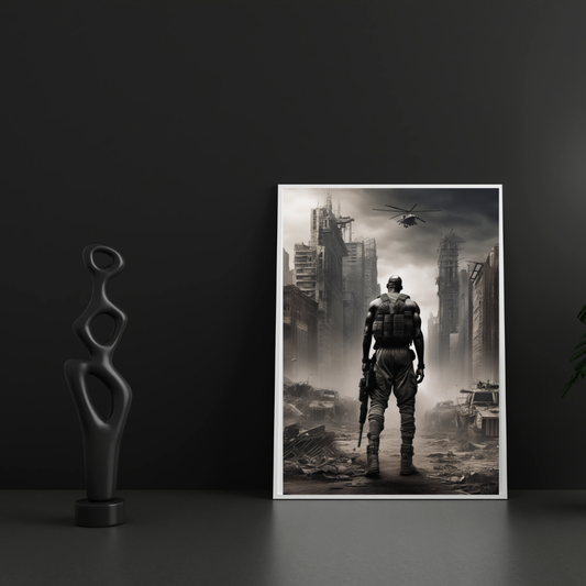 Post-Apocalyptic Soldier Poster – Urban Warfare Military Wall Art Print