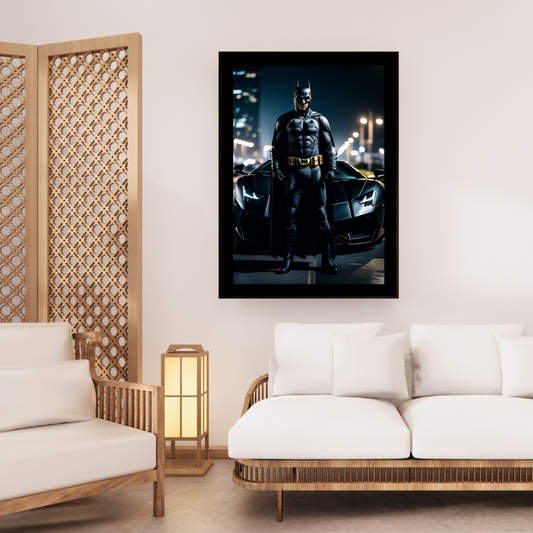 Batman with Batmobile Poster – Dark Knight Superhero Wall Art Print